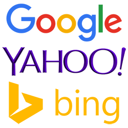 a google, yahoo és bing logoi